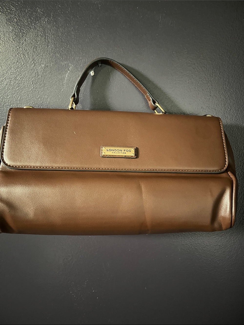 London Fog Brown Leather Satchel with Top Handle